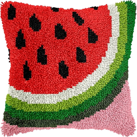 Diy Latch Hook Pillow Kitswatermelon Pattern 17X17Inch Patterns Pre-Printed Canvas Pillow Making Set, Beginner Cushion Cover Latch Hook Kit, Creative Craft For Family Fun Home Deco