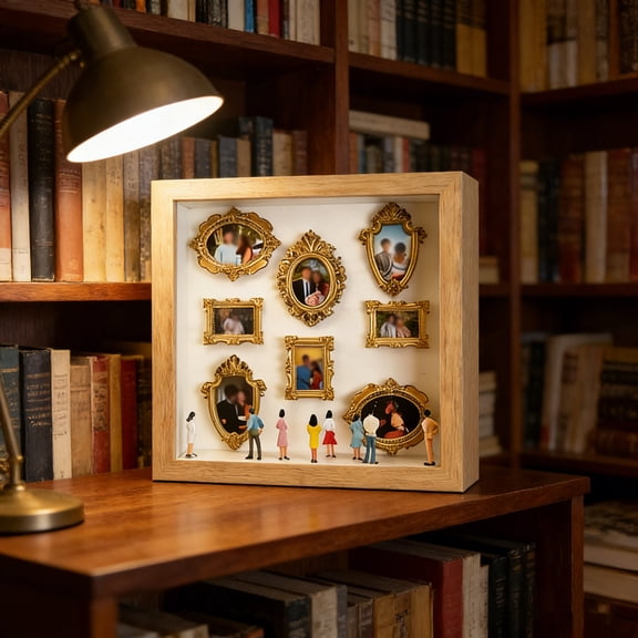 Diy Mini Museum Silhouette Box, Shadow Box Frame Kit With Gold Mini Frames & Figurines, Celebrate Your Unique Memories In Style, For Anniversary, Wedding, Birthday & Home Decor
