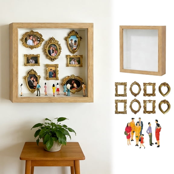 Diy Mini Museum Silhouette Box, Shadow Box Frame Kit With Gold Mini Frames & Figurines, Celebrate Your Unique Memories In Style, For Anniversary, Wedding, Birthday & Home Decor Home Decor