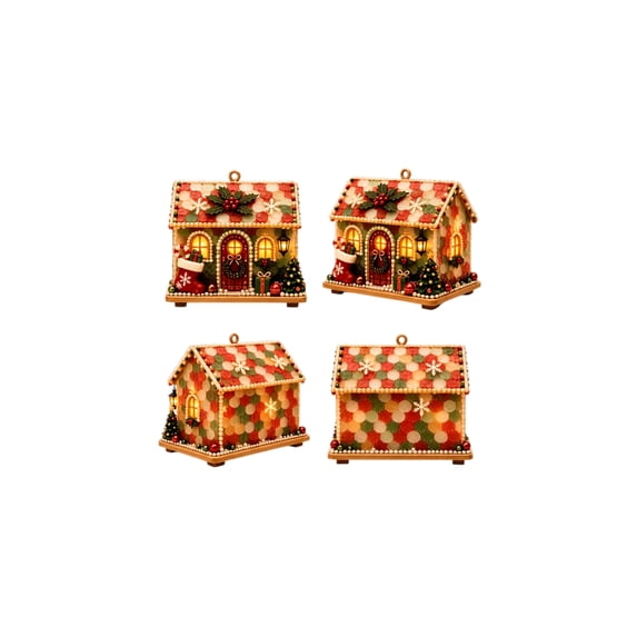 Diy Miniature House Kit with Sea Glass Bead Embellishments and Led Accent Lighting, Christmas Village Houses for Holiday Centerpiece Displays and Cozy Cottage Home Decor, Festive