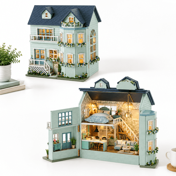 Diy Miniature House Kit Withniture Opened & Closed Mini Dollhouse