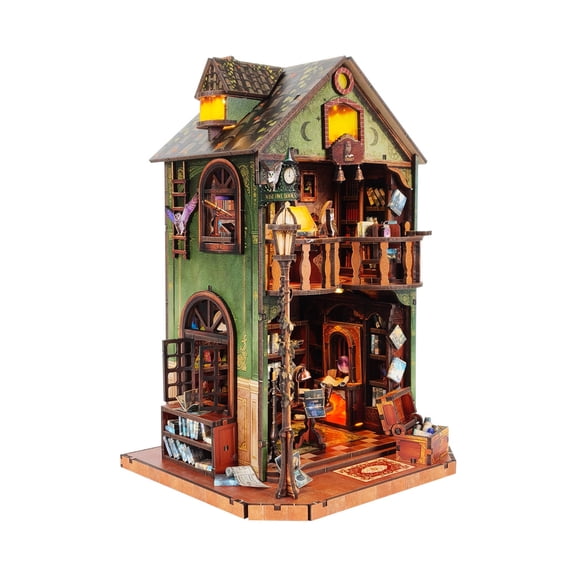 Diy Miniature House Kit Wooden 3D Puzzle Owl Library Themed Book Nook with Led Lights for Adult Crafting Bookshelf Decor Unique Present for Book Lovers