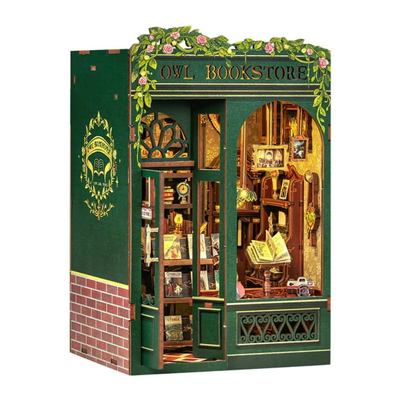 Diy Miniature Owl Bookstore 3D Wooden Puzzle Kit, Self-Assembled 3D Wooden Puzzle For S Teens Beginners, Detailed Dollhouse Library House Bookshelf Decor With Realistic