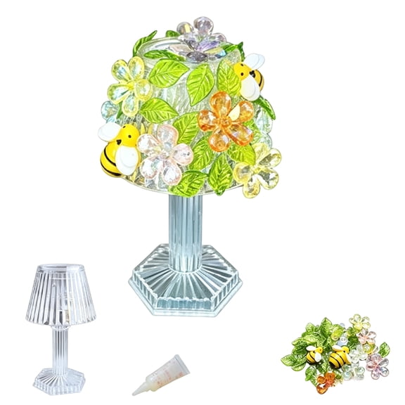 Diy Mosaic Lamp Kit Sea Glass Art Kit Diy Mini Table Lamp with Precision Craft Glue Beads and Charms Small Decorative Lamp for Home Tabletop Displays Craft Activity
