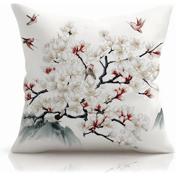 Diy Needlework Kit Embroidery Pillow Canvas Cushion Pear Blossoms 17.7X17.7In Cross Stitch Pillowcase Stamped Diy Printed Cross Stitch Pillow Case Kits Embroidery Cushion Pre-Printed For Adu