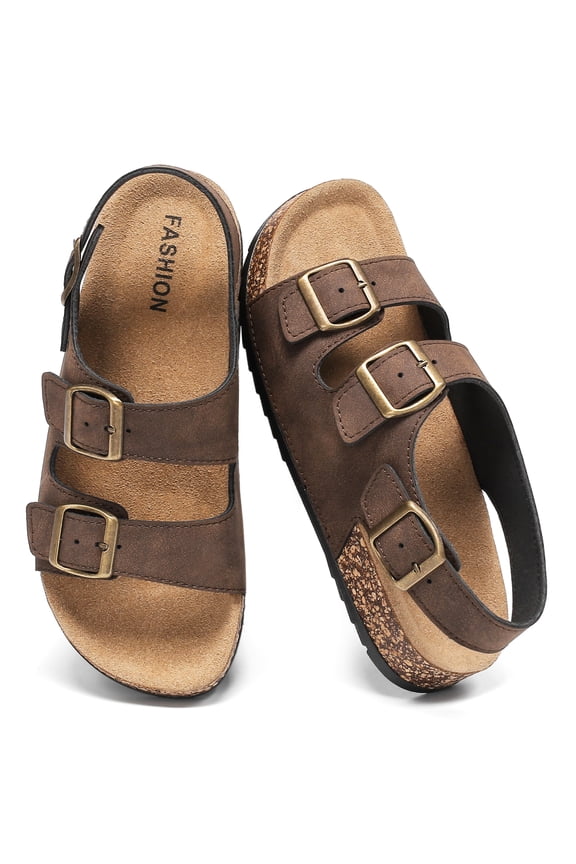 Sandals For Women With Soft Cork Footbed, Mens Slip On Clog Mules With Adjustable Double Buckle, Open Toe Flat Slide Shoes, Summer Outdoor Back Strap Slipper