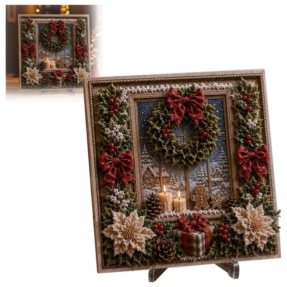 Diy Punch Needle Kits Christmas Wreath,Easy for Beginners 3D Embroidery Punch Needle Starter Craft Set for Adults Wall Art Festival Gift And Decoration Christmas Craft 7.78 Inch Home Decor