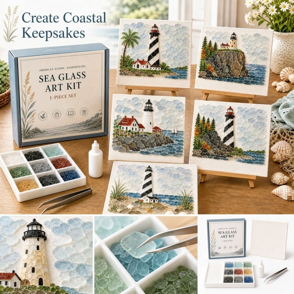 Diy Sea Glass Art Kit, Wonderful Art Kits For Adults To Build Unique Lighthouse Keepsake As Collectible Ornament For Home Shelf Arrangement