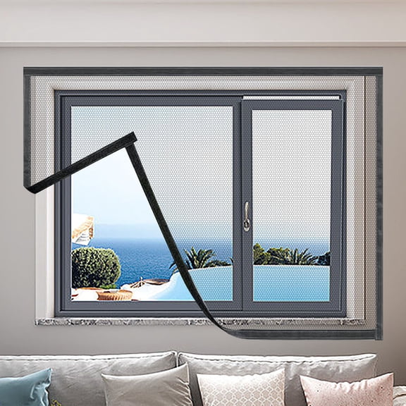 Diy Self Adhesive Window Screen Mesh , Cuttable Polyester Fly Bug Net Curtain With Hook & Loop Tape For Windows Doors Patio(Black-1.5X1.3M)