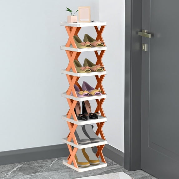 Diy Simple 7-Layer Plastic Shelf Orange DIY Storage Shelf 38.3x10.2x9.44" Multilayer Detachable Organizing Rack for Living Room Dormitory(1Pcs) NCHKUN