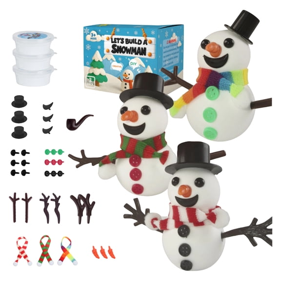 Diy Snowman Making Kit Christmas Crafts Dry Toy Gift Set For Big Kids Teens, 3 Clay Boxes & 38 Accessories To Build Snowmen, Let's Create Snowman Decorations Together