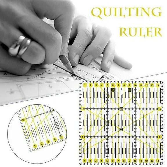 Diy Transparent Quilting Sewing Patchwork Ruler for Tailors 6X6 Inch Professional Acrylic Square Cutting Tool for Fabric Drafting and Measuring with Non-Slip Grid Lines