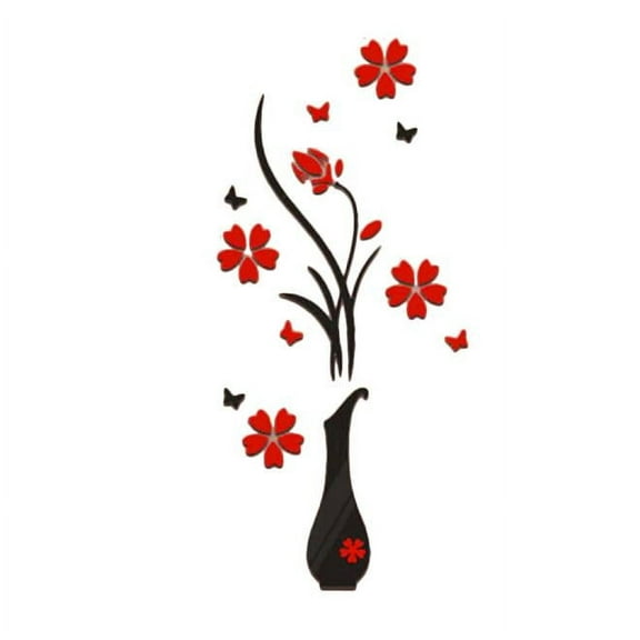 Diy Vase Flower Tree Crystal Acrylic 3D Wall Stickers Decal Home Decor For Living Room Bedroom Office Easy To Apply Reusable Self-Adhesive Acrylic Material 3D Effect