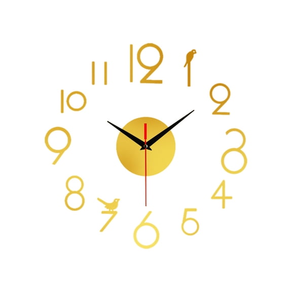 Diy Wall Clock, 20X20 Inch Gold Large Diy Clock With Bird Accents, For Living Room Bedroom Office Home Decor - Easy To Install, Modern Minimalist Design, Silent Quartz Movement,