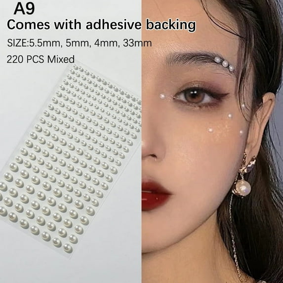 Diy White Pearl Paste 3D Face Jewels Eyeshadow Stickers Self Adhesive Face Body Eyebrow Diamond Nail Stickers Diamond Decoration