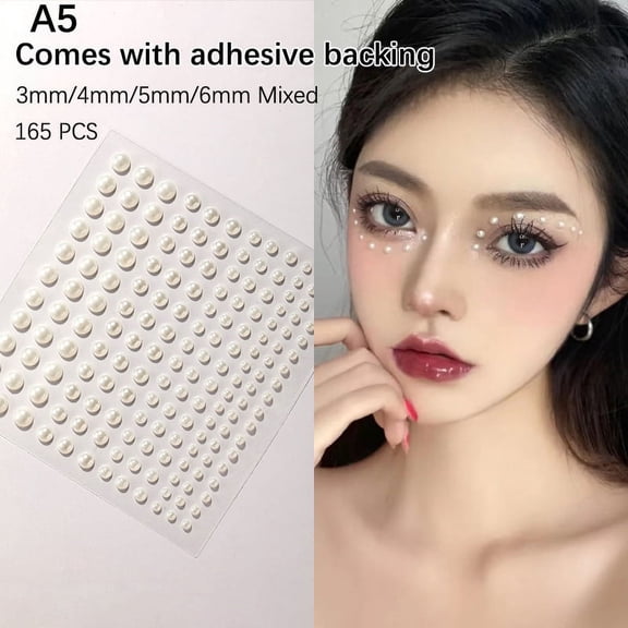 Diy White Pearl Paste 3D Face Jewels Eyeshadow Stickers Self Adhesive Face Body Eyebrow Diamond Nail Stickers Diamond Decoration