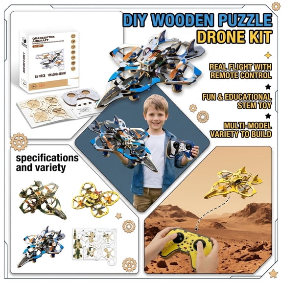 Diy Wooden Rc Plane, Assembly Drone Remote Control Camouflage Fighter Model Kit for Adults Creative Building-project Christmas Gift Hobby Craft 1pc, A