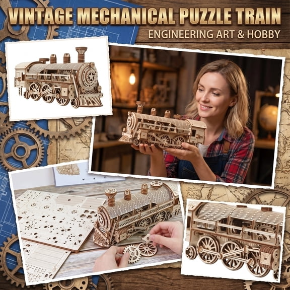 Diy Wooden Steam Train 3D Puzzle, High Difficulty Mechanical Model For Builders With Movable Parts Perfect For Hobbyists, Home Display Gifts For Train Lovers