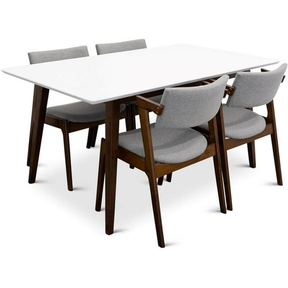 Diya Modern Solid Wood Walnut Dining Room & Kitchen 5 Piece Furniture Set