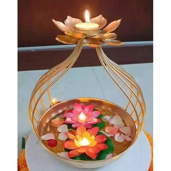 Diya Shape Flower Decorative Urli Bowl for Home and Office - Handcrafted Bowl for Floating Flowers and Tea Light Candles - Table Decor and Diwali Decoration Items