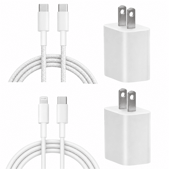 Diyanisly Fast Charger 2-Pack, 20W USB-C Wall Charger with 6FT Braided & PVC Cables for iPhone 17/16/15 & 14/13/12/11