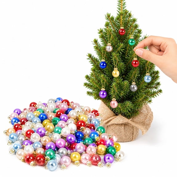 Diyannol 100Pcs Christmas Mini Ball Ornaments 0.6 Inch Xmas Tiny Small Glitter Tree Ornaments for Xmas Tree Outdoor Indoor DIY Craft Party Supplies(Muticolor)