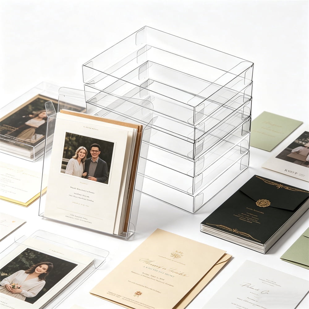 Diyannol 15Pcs Clear Greeting Card Storage Box 4.5 x 6 x 1 Inch Rectangle Wedding Favor Boxes Photo Storage Box for Crafting and Holiday Gifting Packaging