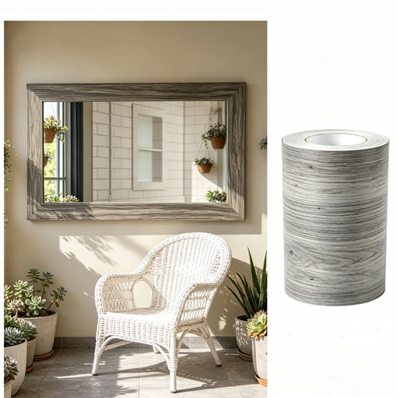 Diyannol 16.4Ft Gray Wood Wallpaper Border Removable Waterproof Bathroom Mirror Frame Sticker Self Adhesive Decor Sticker Tiles Decor Sticker