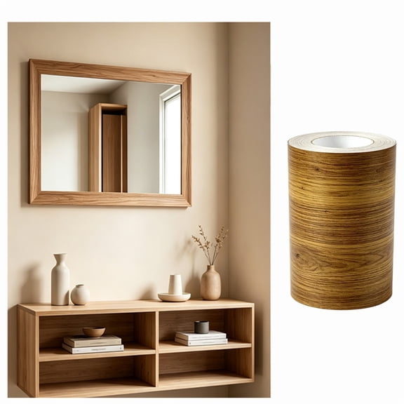 Diyannol 16.4Ft Wood Wallpaper Border Removable Waterproof Peel & Stick Wallpaper Self Adhesive Wall Paper Mirror Frame Border for Furniture Floor Door Decoration