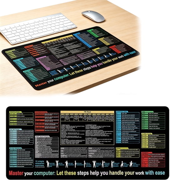 Diyannol 1Pcs Excel Cheat Sheet Desk Pad Mat 31.5 x 11.81 inch Smooth Surface Spill-Resistant & Anti-Skid Mouse Mat 9 Major Excel Function modules and Common Functions