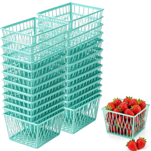 Diyannol 20Pcs Plastic Berry Basket Open Weave Strawberry Baskets Small Fruit Vegetable Storage Containers for Farmers Market Party Grocery Store