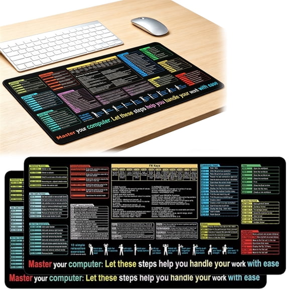 Diyannol 2Pcs Excel Cheat Sheet Desk Pad 31.5 x 11.81 inch Formulas Shotcuts Mouse Pad Office Keyboard Pad Base Large Mousepad for Office Home & Games