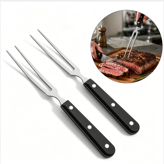 Diyannol 2Pcs Meat Fork Cooking Fork 10.7 Inch Stainless Steel Serving Fork with Long Heat Resistant Handle Two Prong Meat Fork Serving Fork for Xmas Kitchen BBQ Party Home