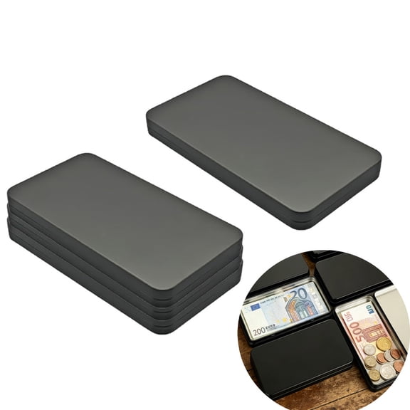 Diyannol 4Pcs Metal Cash Box with Lid 6.7" × 3.54"×0.6" Rectangular Money Organizer Currency Tray Money Holder for Cash Ticket Credit Card Check Jewelry Stamps