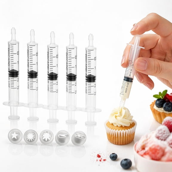 Diyannol 5Pcs Mini Piping Tips with 5 Cylinder Tiny Cake Modeling Piping Tool Cake Decorating Tools Supplies Plastic Mini Piping Tips for DIY Miniature Cakes Model