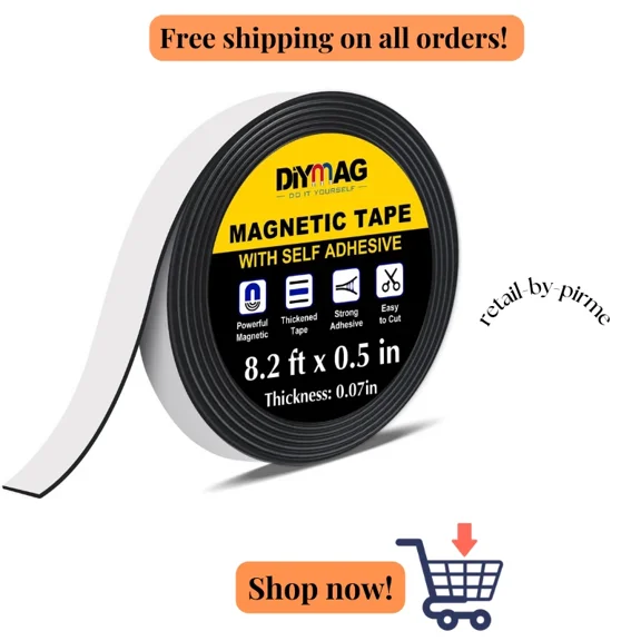Diymag Magnetic Tape Roll 8Ft X 1/2" Strong Adhesive Strip Craft Use