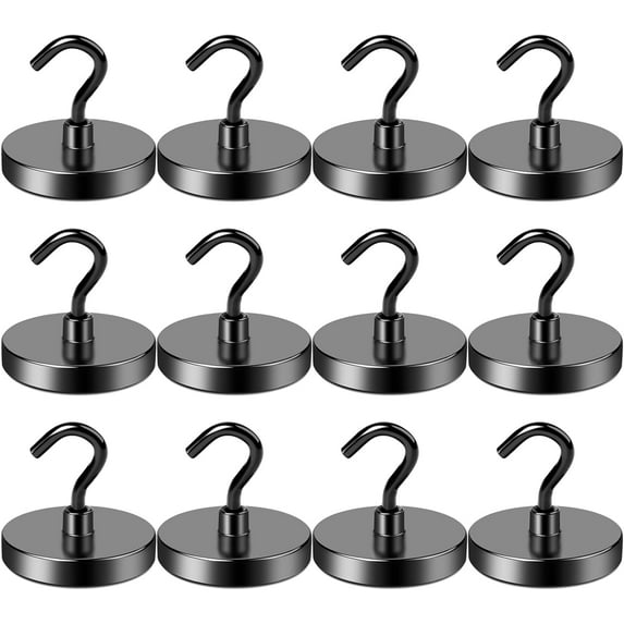 Diymag Rust Resistant Magnetic Hooks, Metal Black, (12 Pack)