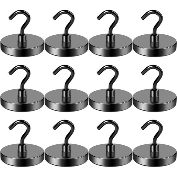 Diymag Rust Resistant Magnetic Hooks, Metal Black, (12 Pack)