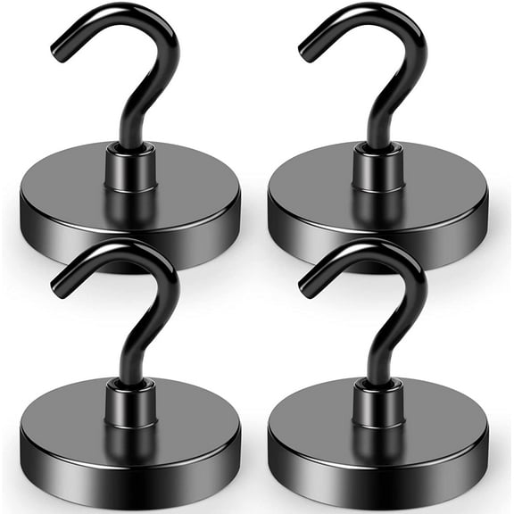 Diymag Rust Resistant Magnetic Hooks with Epoxy Coating Black, 4 Count