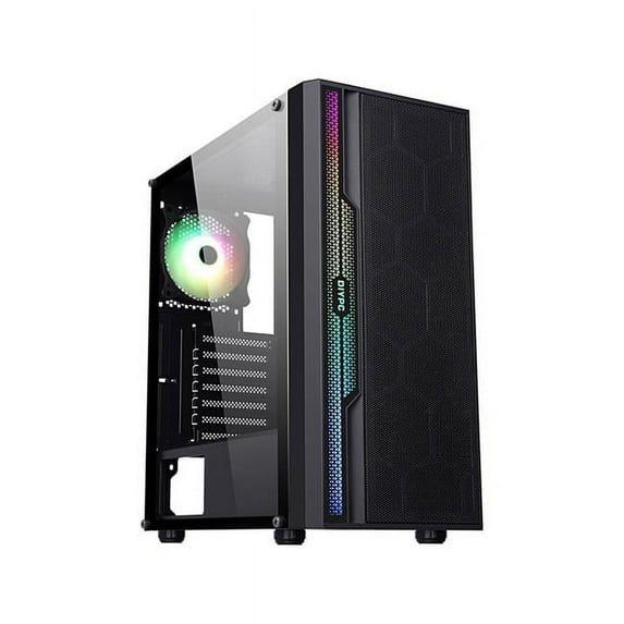 Diypc G1-BK-ARGB USB3.0 Steel & Tempered Glass ATX Mid Tower Gaming Computer Case, Black