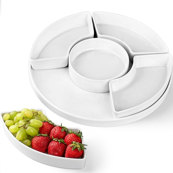 Dizada 12.8" Divided Serving Trays for Entertaining, Appetizer Tray with 6 Dishes