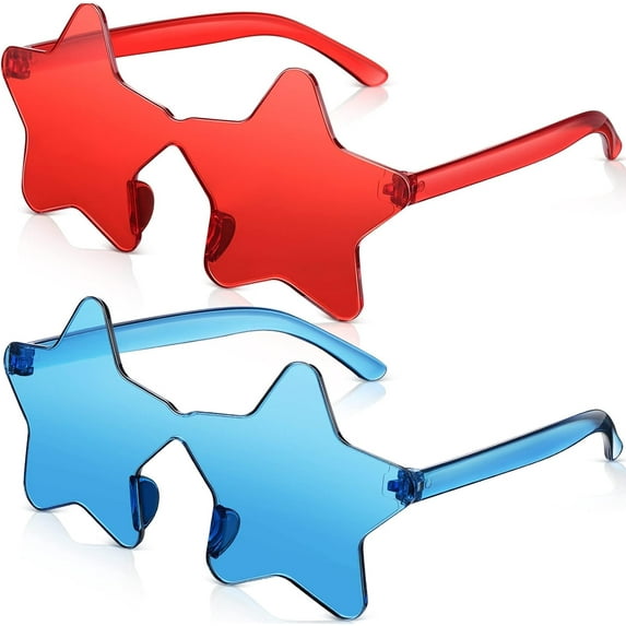 DizeyBoyo 2 Pcs Star Shape Rimless Sunglasses Transparent Candy Color Sunglasses Party Favor for Girls Boys Women