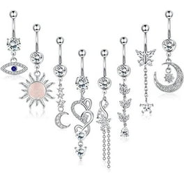 Surgical Steel Black & Blue Dangling Beaded CZ Butterfly Belly Button Navel Ring