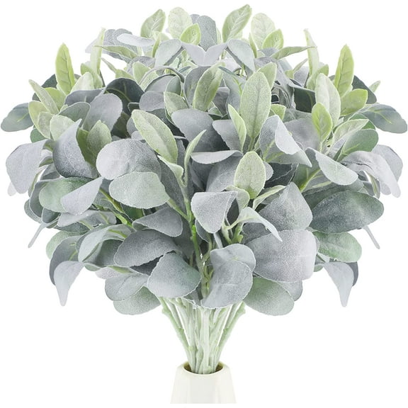 DizeyBoyo Artificial Flocked Lambs Ear Stem 12 Pieces Lamb's Ear Branch Foliage Pick Greenery Leaf Flower Spray for Home Wedding DIY Floral Arrangement