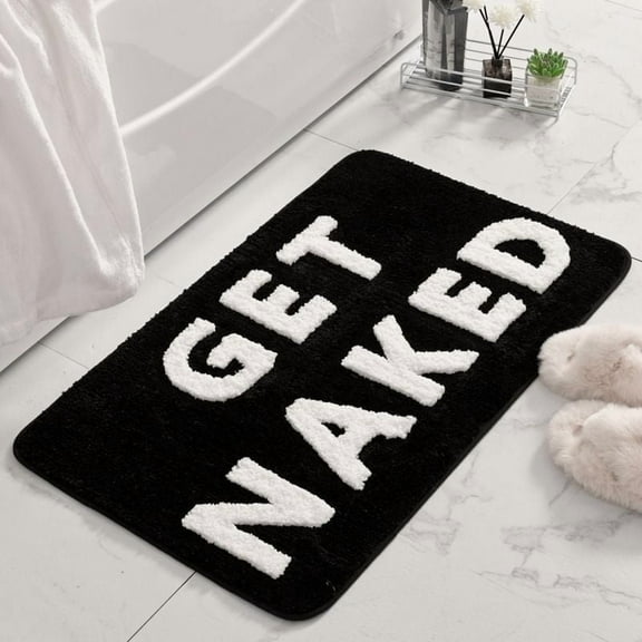 DizeyBoyo Get Naked Bath Mat Cute Black and White Bathroom Rugs Funny Non Slip Bathtub Decor Mats Super Absorbent Floor Carpet Machine Washable Bahtmat for Tub, Shower, Bedroom (16x24 inch)