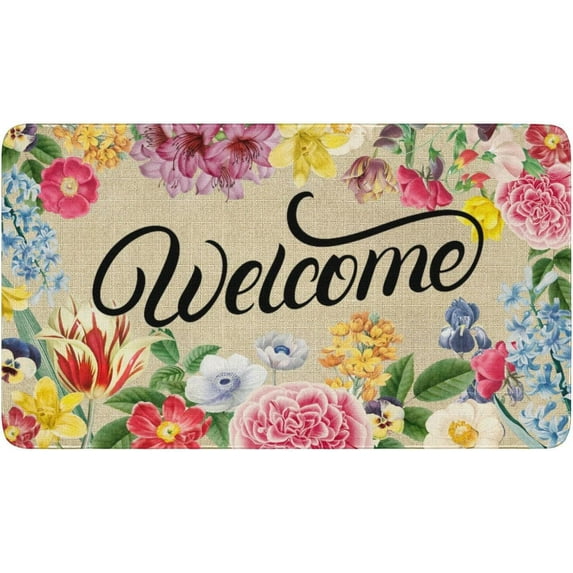 DizeyBoyo Hello Doormat Welcome Floral Design All Weather Heavy Duty Mat Non-Slip Outdoor Home Décor Absorbent, Fade Resistant & Pet Friendly 16 x 24 inch
