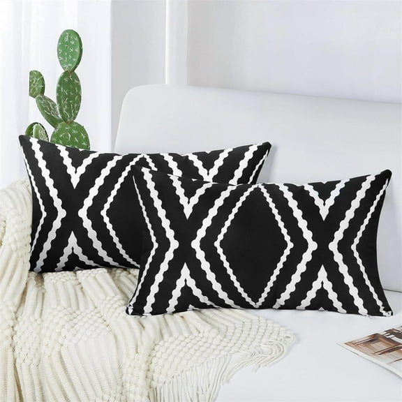 DizeyBoyo Outdoor Lumbar Waterproof Pillow Covers Set of 2 Boho Geometric Throw Pillows Cover for Patio Garden 12 x 20 Inch