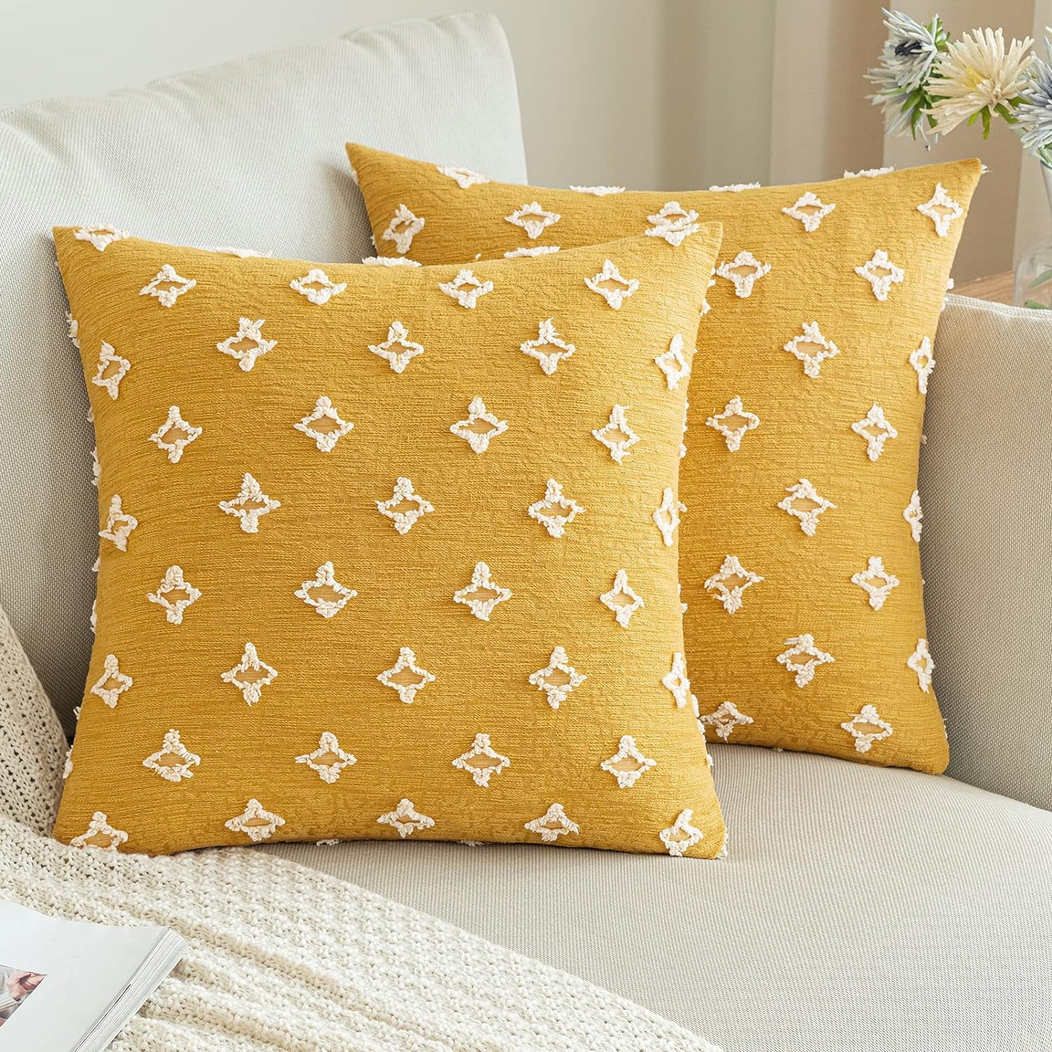 Yellow Rhombic Jacquard 18''x18'' Decorative Pillow Covers