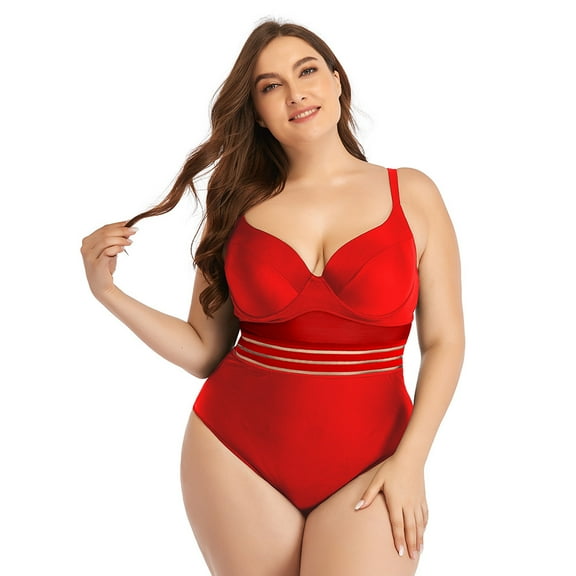 DizeyBoyo Women's Plus Size One Piece Swimsuit V Neck Tummy Control Hollow Out Swimwears Bathing Suits, M-4XL