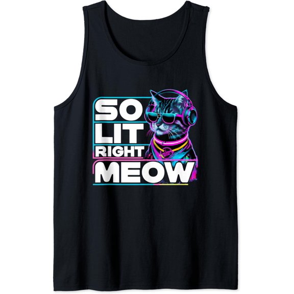 Dj Cat So Lit Right Meow Edm Techno Rave Party Festival Tank Top Size S-3XL